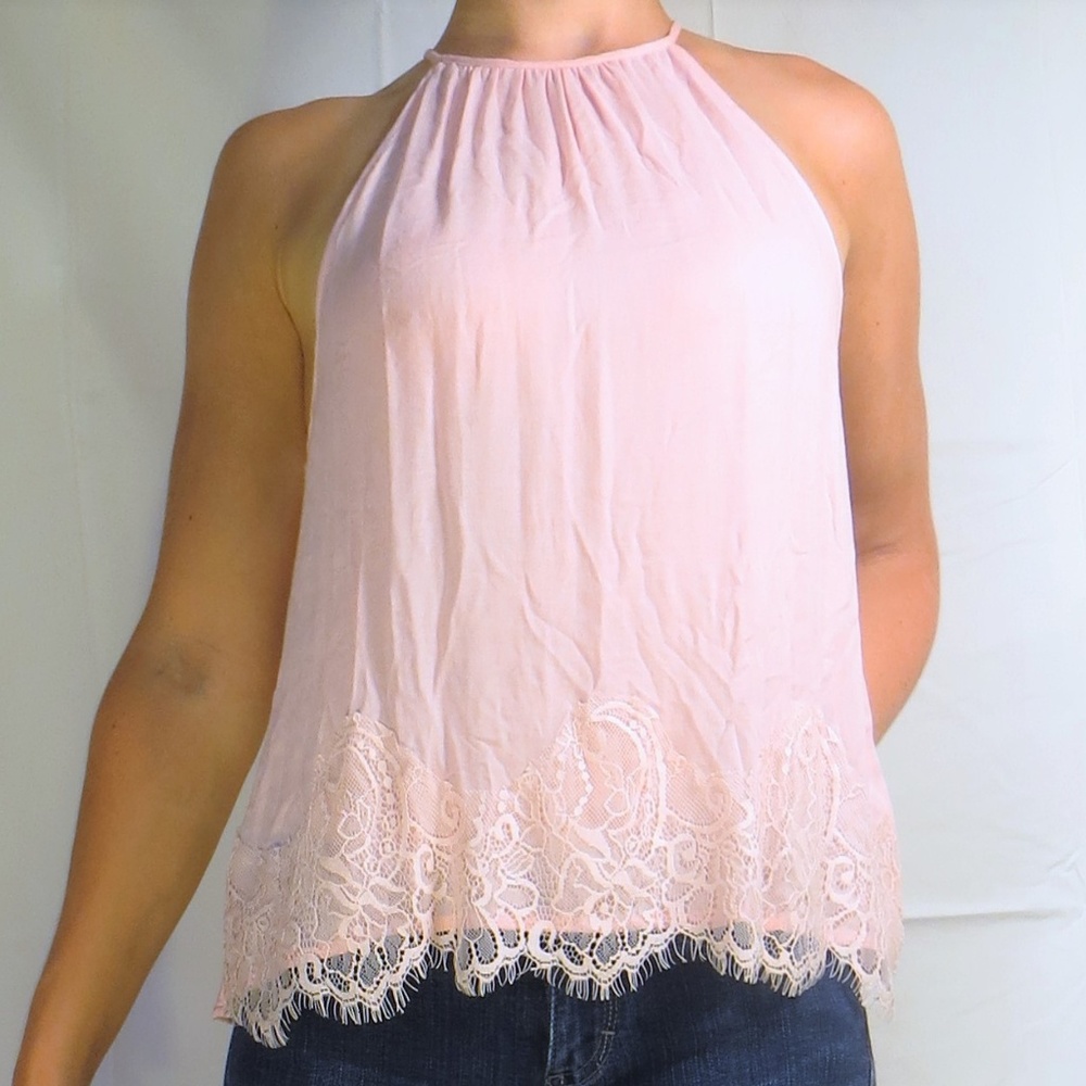 Lacy Light Pink High Neck/Halter Tank Top